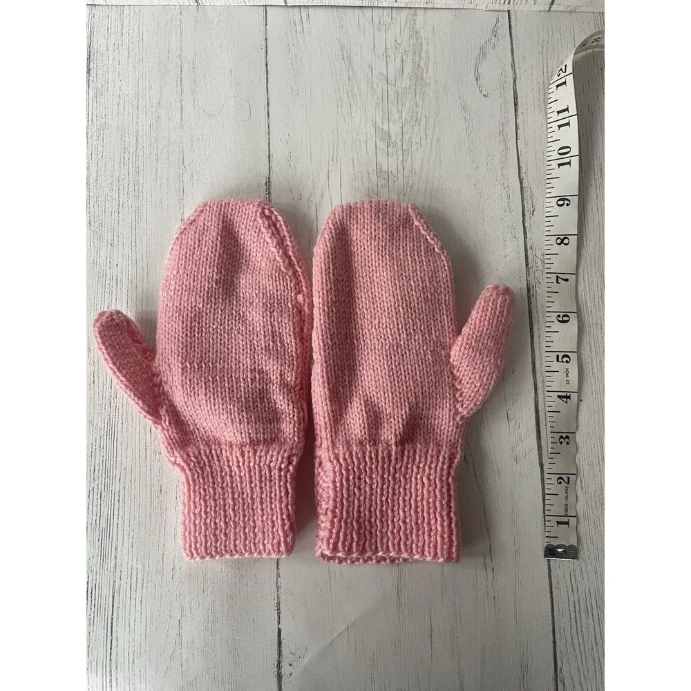 Hand Knit Mittens Pink Handmade Winter